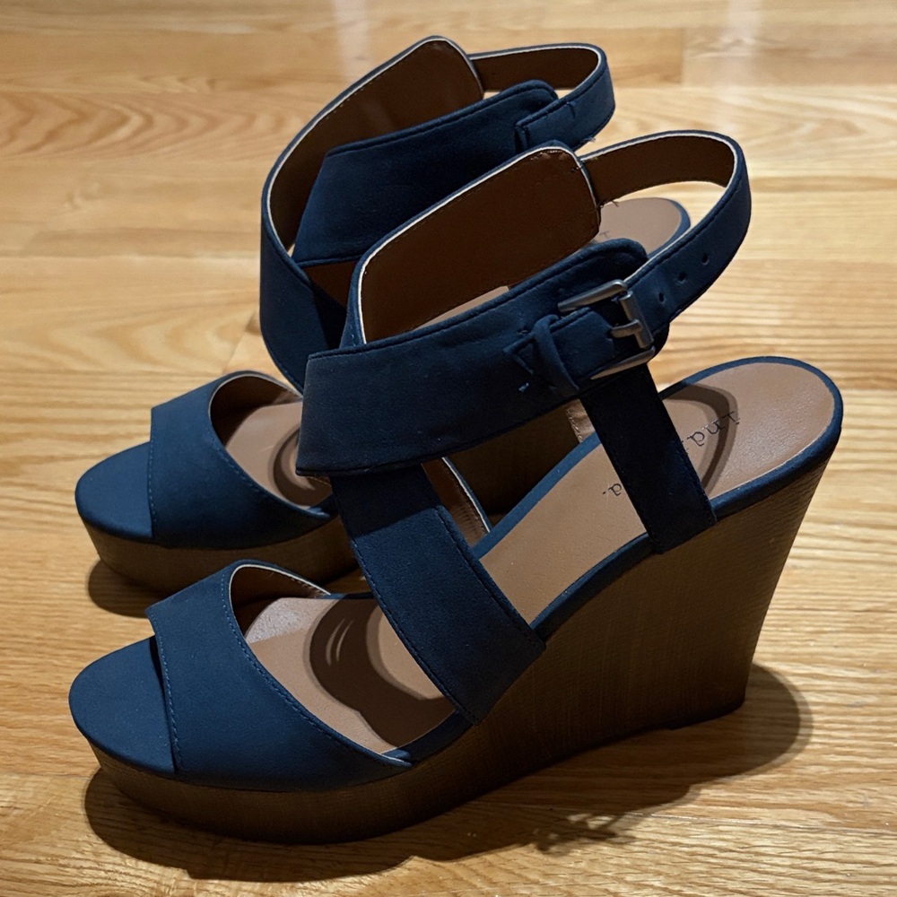 Indigo Dark Blue Wedge Sandals